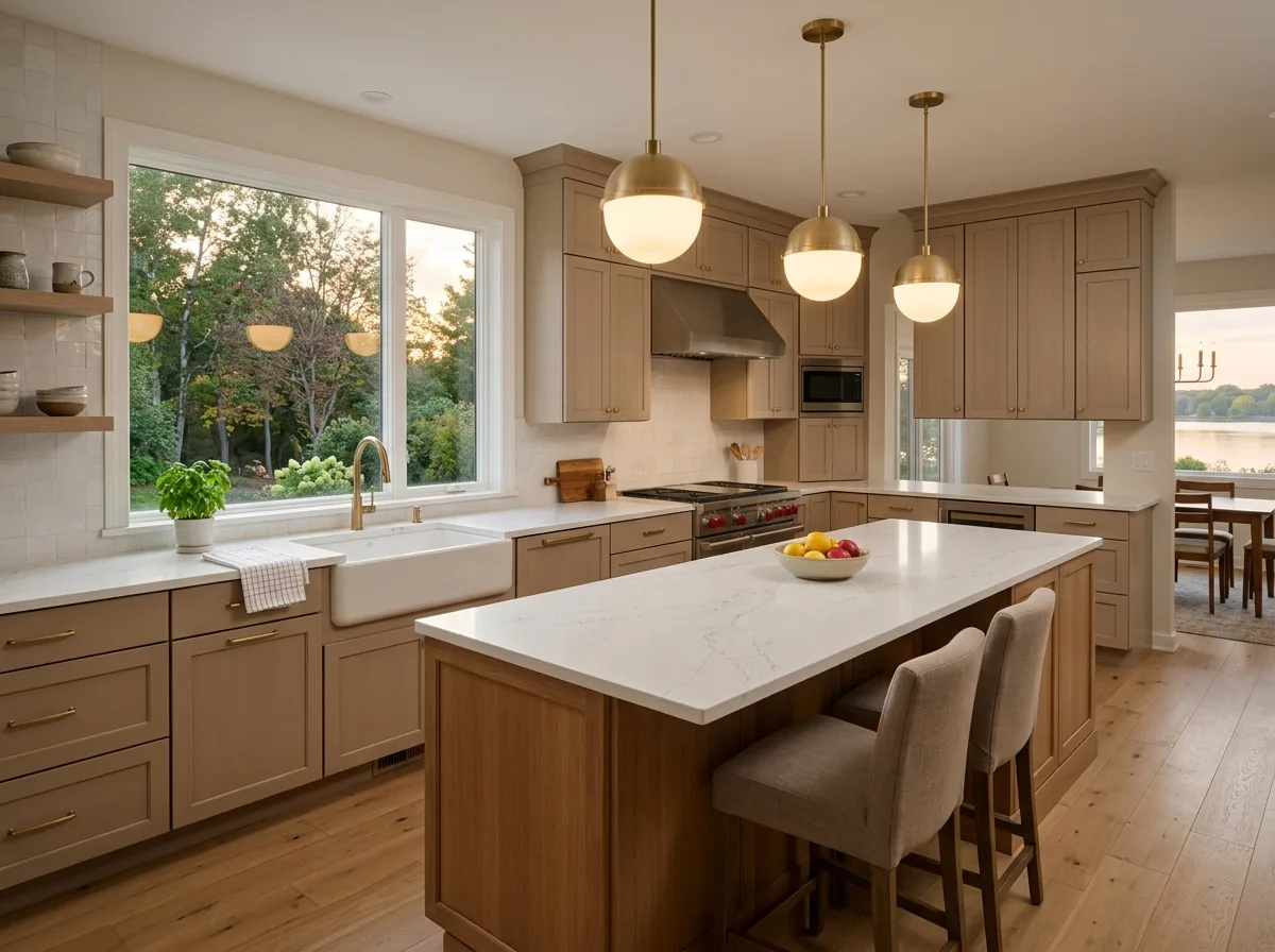 Modern kitchen remodel with refaced cabinets and quartz counters